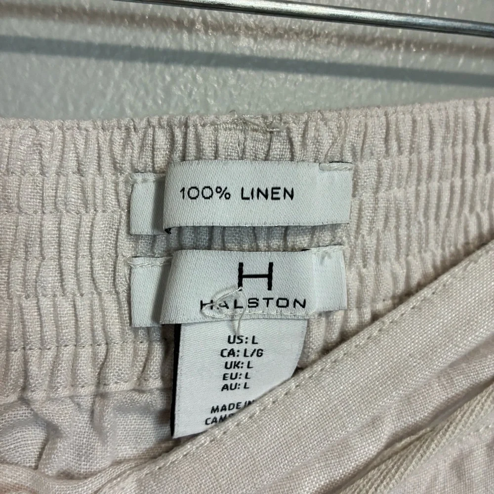 Halston Heritage Cream Linen Wide Leg Pants Drawstring Size L - Picture 4 of 7